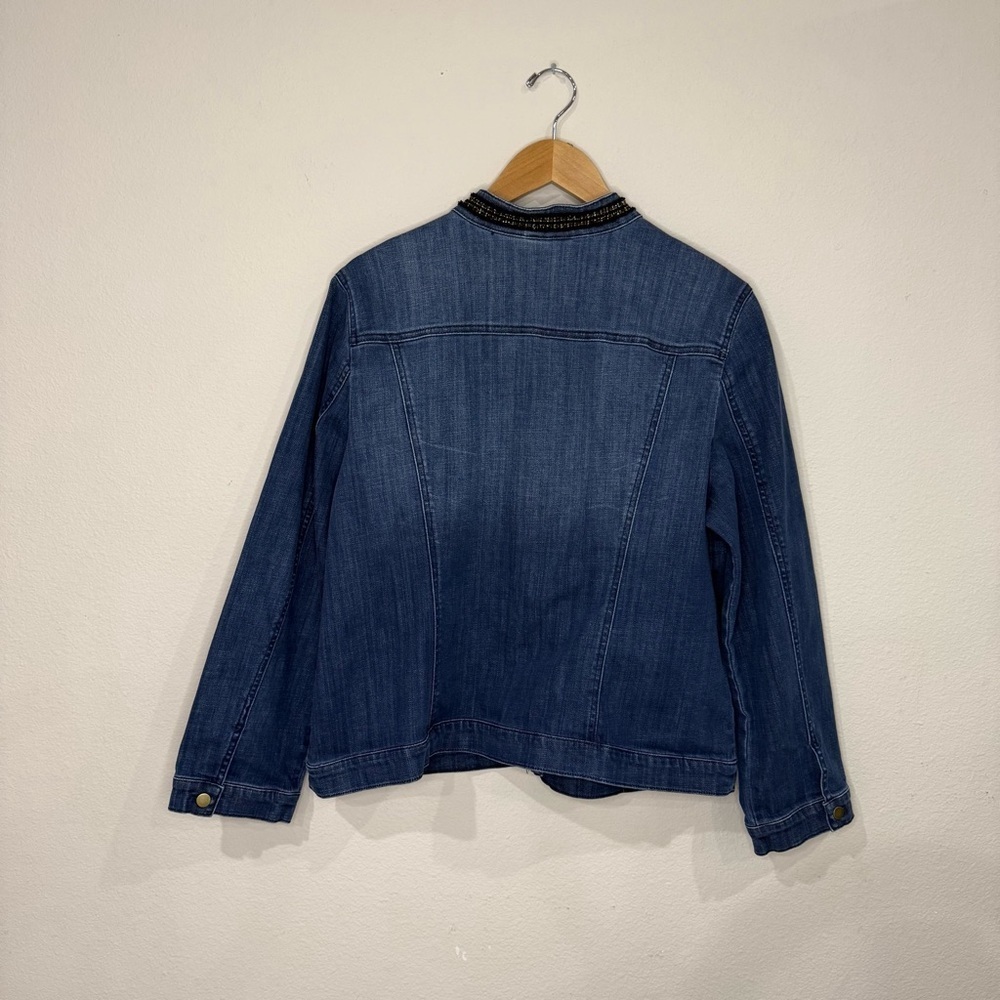 Chico’s Embellished Denim Jacket Nehru Collar Metal Buttons Size 16 (Chico’s 3) - Picture 3 of 11